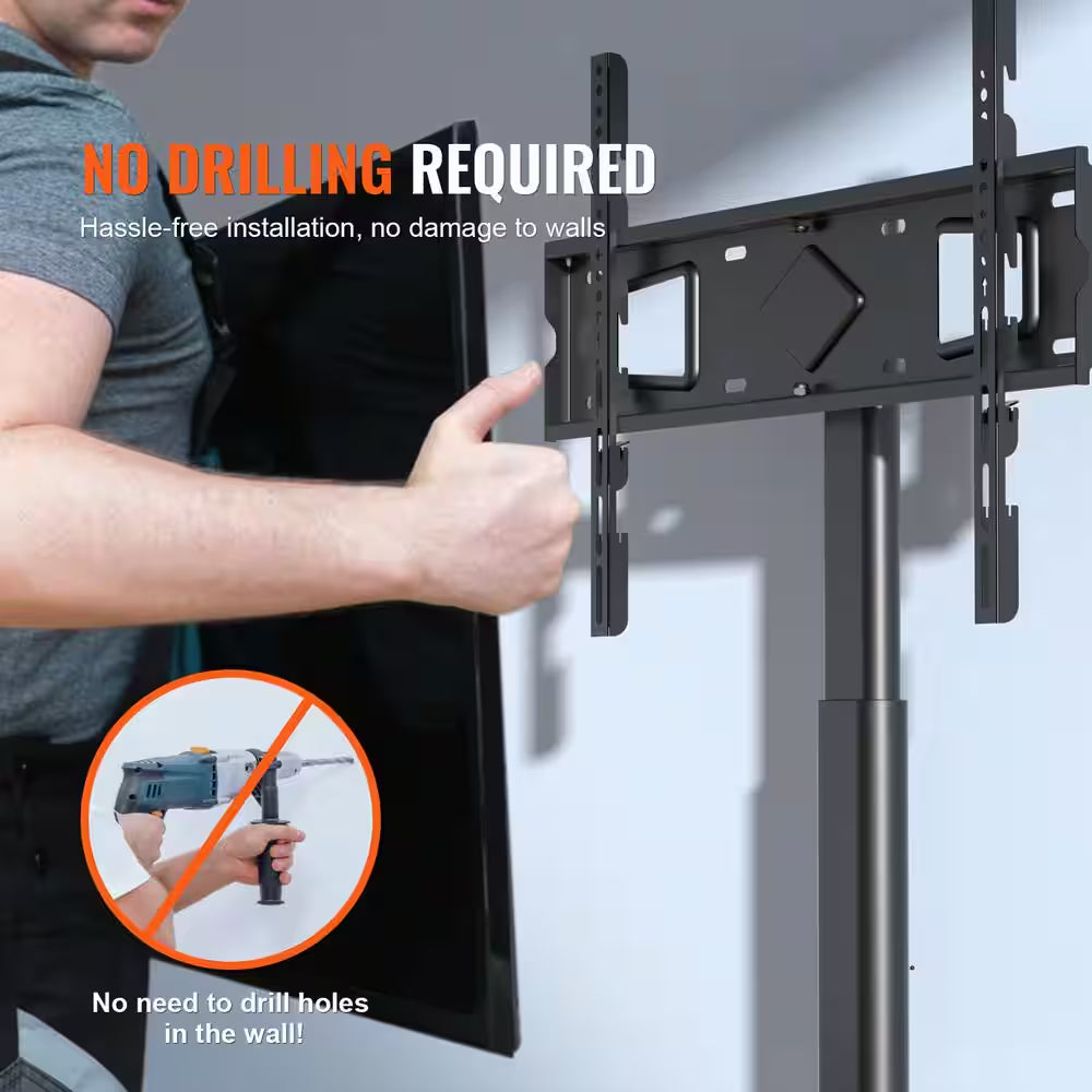 TV Stand Mount, Swivel Tall TV Stand for 32 In. to 65 In. Tvs, Height Adjustable Portable Floor TV Stand