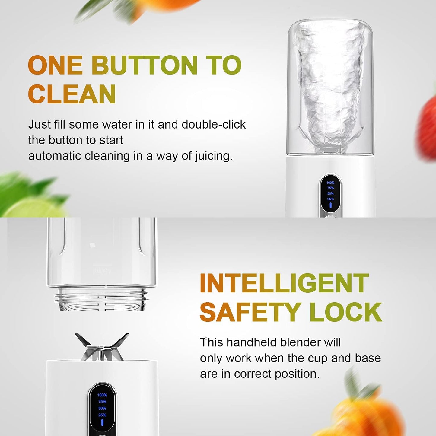 Portable USB Rechargeable Blender with Smart LCD Display - 15.2Oz Personal Size Mixer for Shakes and Smoothies, Ideal for Sports, Travel, Office, and Gym