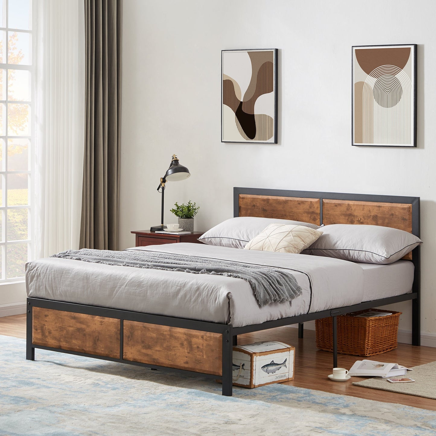 Transitional 3-Piece Queen Bedroom Set in Black and Rustic Brown Wood