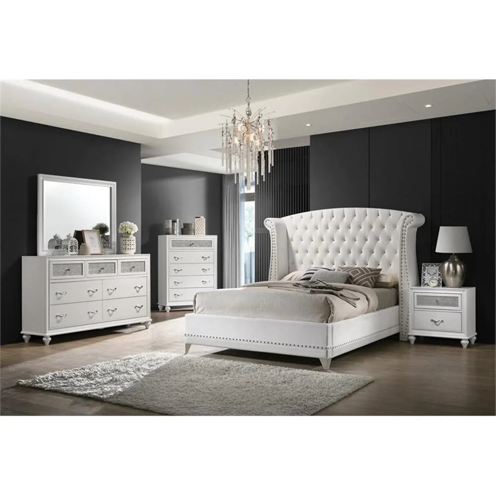 Coaster Barzini 4-Piece Upholstered California King Bedroom Set in White Wood