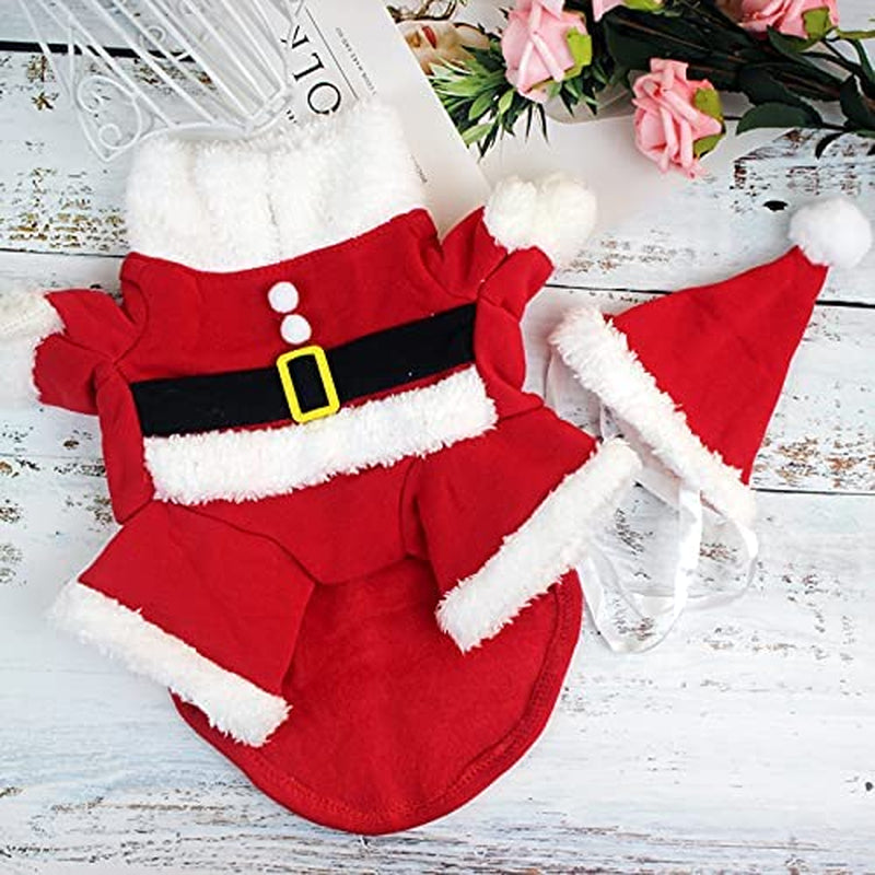 Pet Christmas Costumes, Dog Cat Christmas Costume, Funny Pet Cosplay Outfit with a Cap for Party Dress up Clothing Christmas (Red, X-Small)