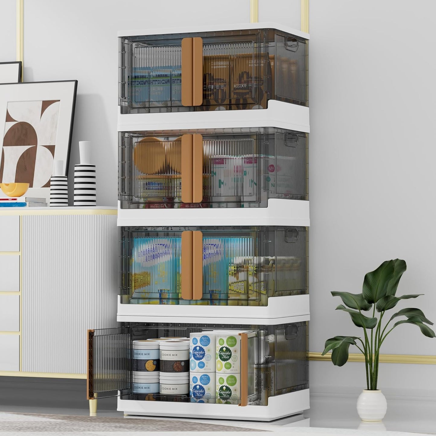 4 Packs Folding Box Storage Bins with Lids