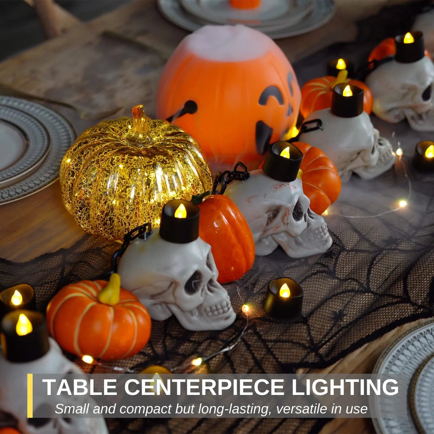 24-Pack Battery Operated Black Tea Light Candles for Halloween and Holiday Decor