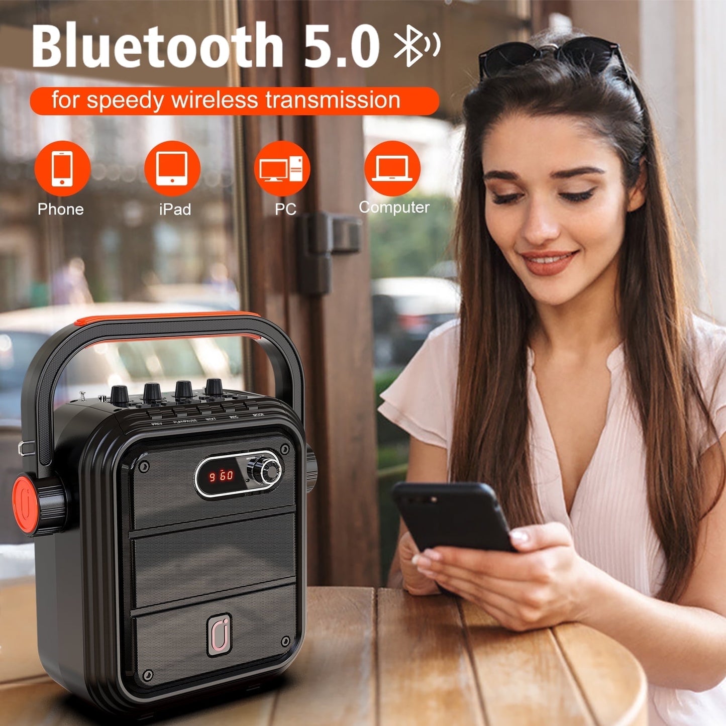 Portable Wireless Speaker with FM Radio with 2 Microphone