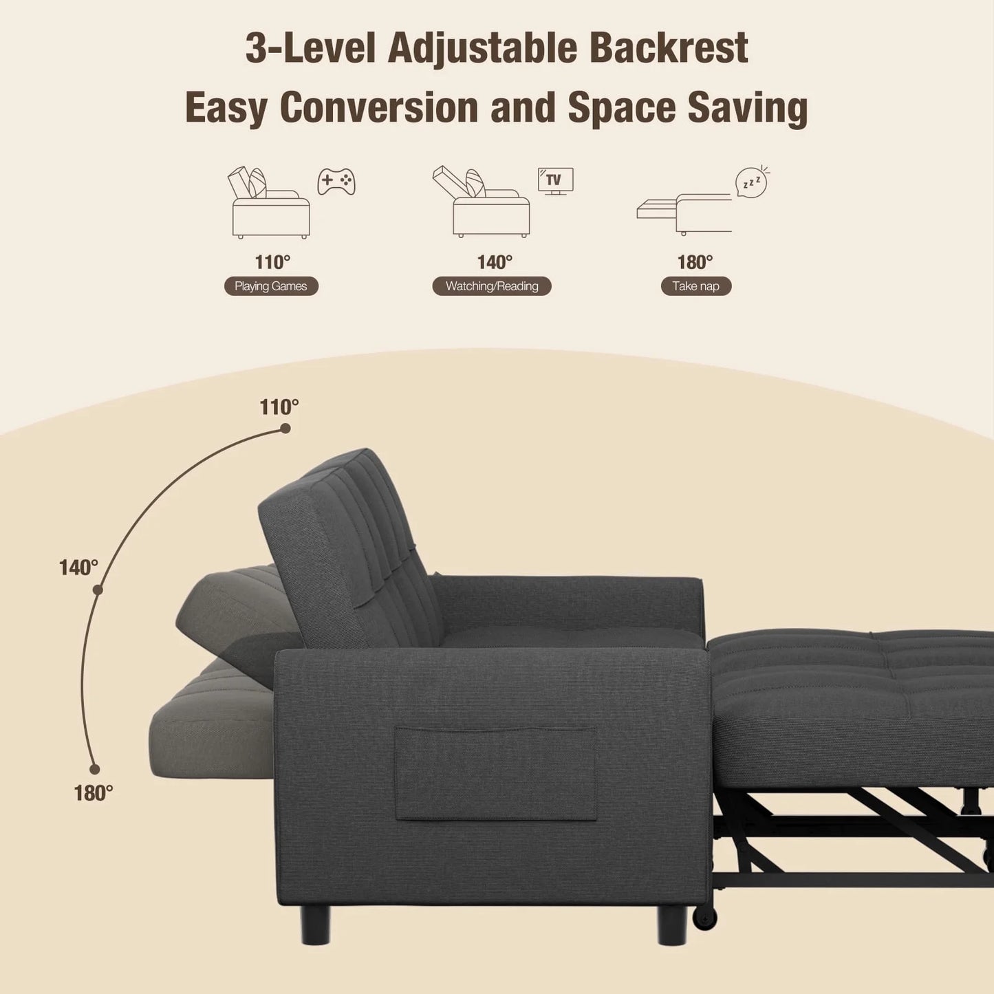 Small Space Convertible Sleeper Sofa Couch for Home Furniture