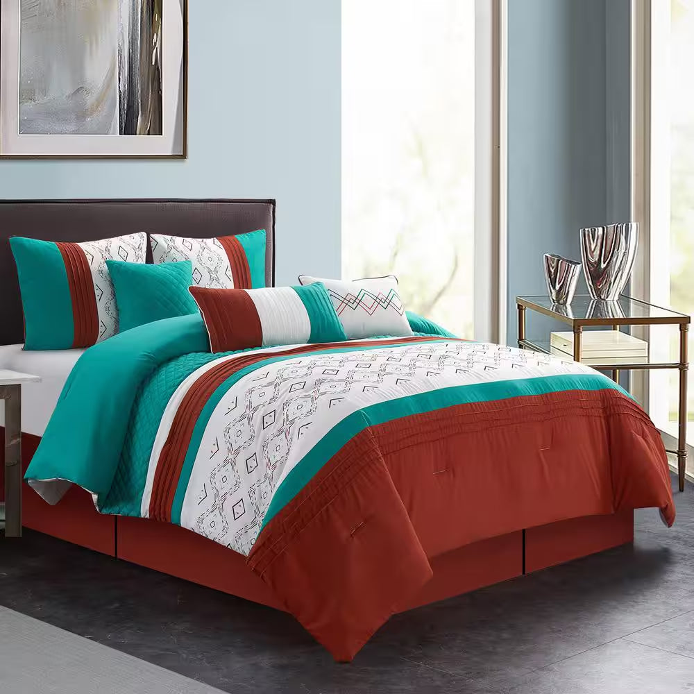 7-Piece Multi-Colored Patchwork Polyester King Comforter Set Luxury Bed in a Bag