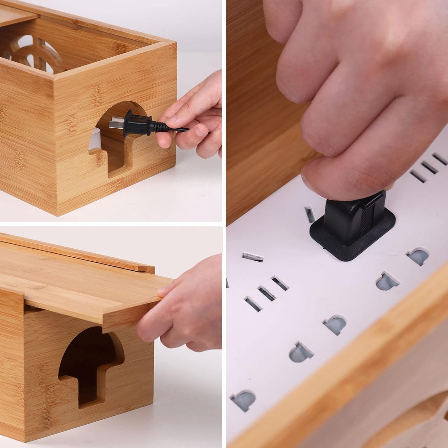 Extra Large Cable Management Box with Lid, Bamboo Cable Box for Cords, Power Strips or Surge Protectors, Hide Loose Wires behind Tvs, Home, Computers, Office Desks by