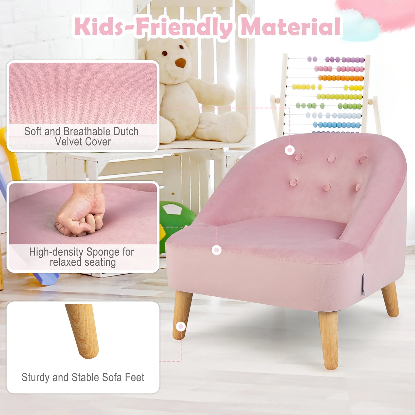 Kids Sofa Chair W/ Ottoman Velvet Upholstered Couch