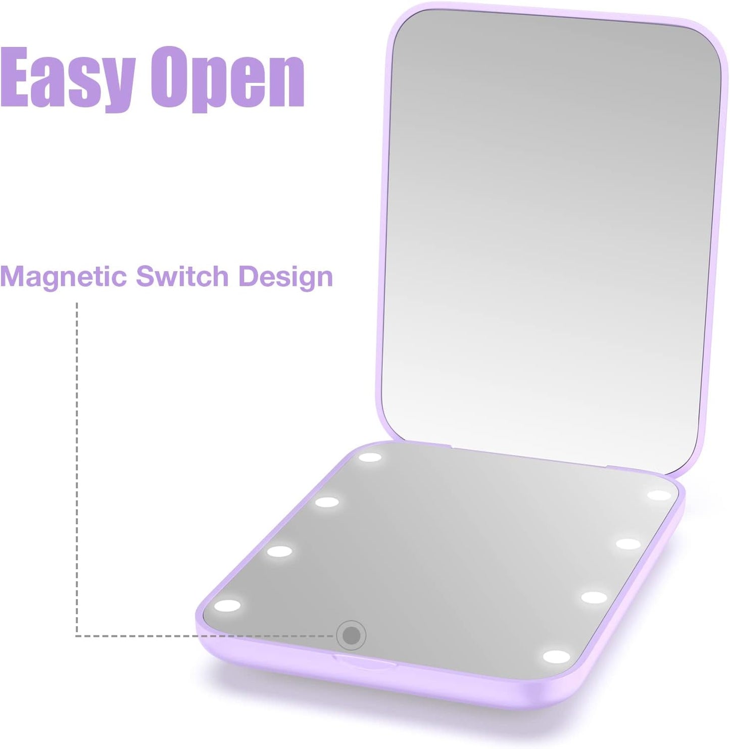 Compact LED Makeup Mirror with 1X/3X Magnification - Portable Mini Travel Mirror in Purple, Ideal for Purse and Pocket, Perfect Gift for Girls