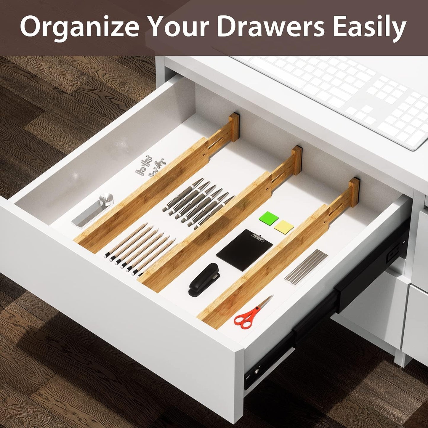 Drawer Divider, 4 PCS Bamboo Drawer Dividers Organizers, Adjustable Drawer Divid