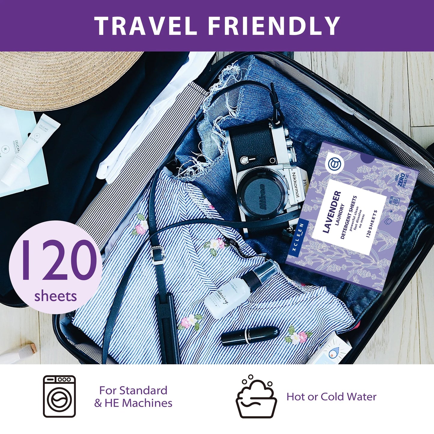 Lavender Scented Laundry Detergent Sheets - Eco-Friendly Travel Strips for 120 Loads