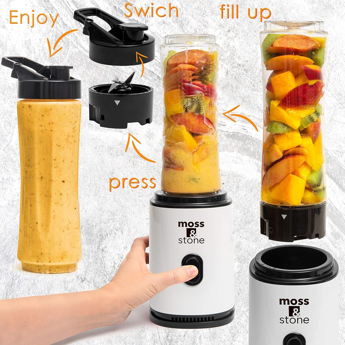 Personal Blender for Single Serve Shakes and Smoothies with Portable 20 Oz Travel Bottle - Mini Juicer in White and Black