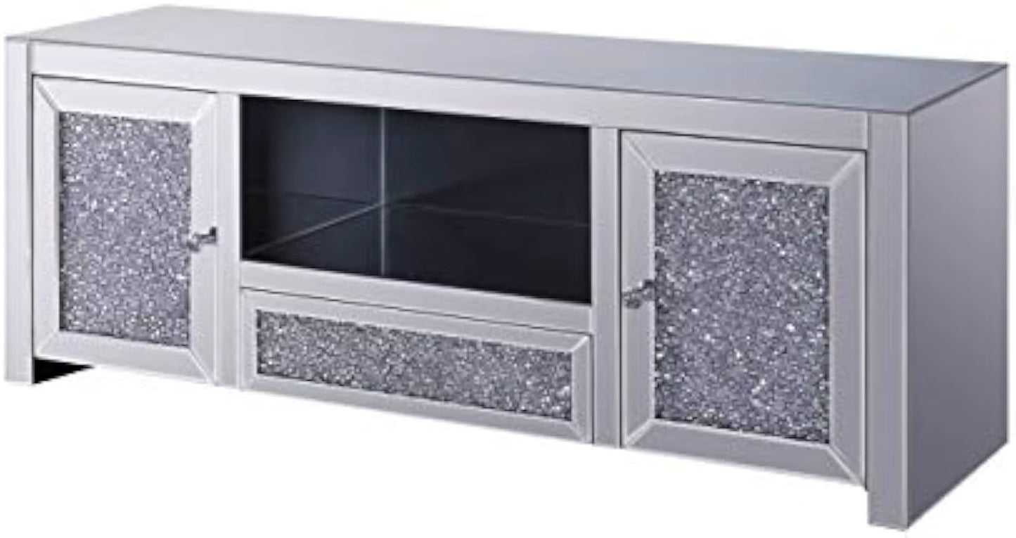 Furniture TV Stand, Mirrored and Faux Diamonds Tv Stand Living Room Furniture Fireplace Tv Stand