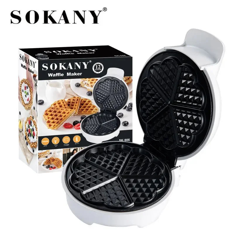 Waffle Iron ,Non-Stick Cooking Plates, 5 Waffles at Once, Compact and Easy to Clean Mini Heart Waffle Maker, 1000W, White