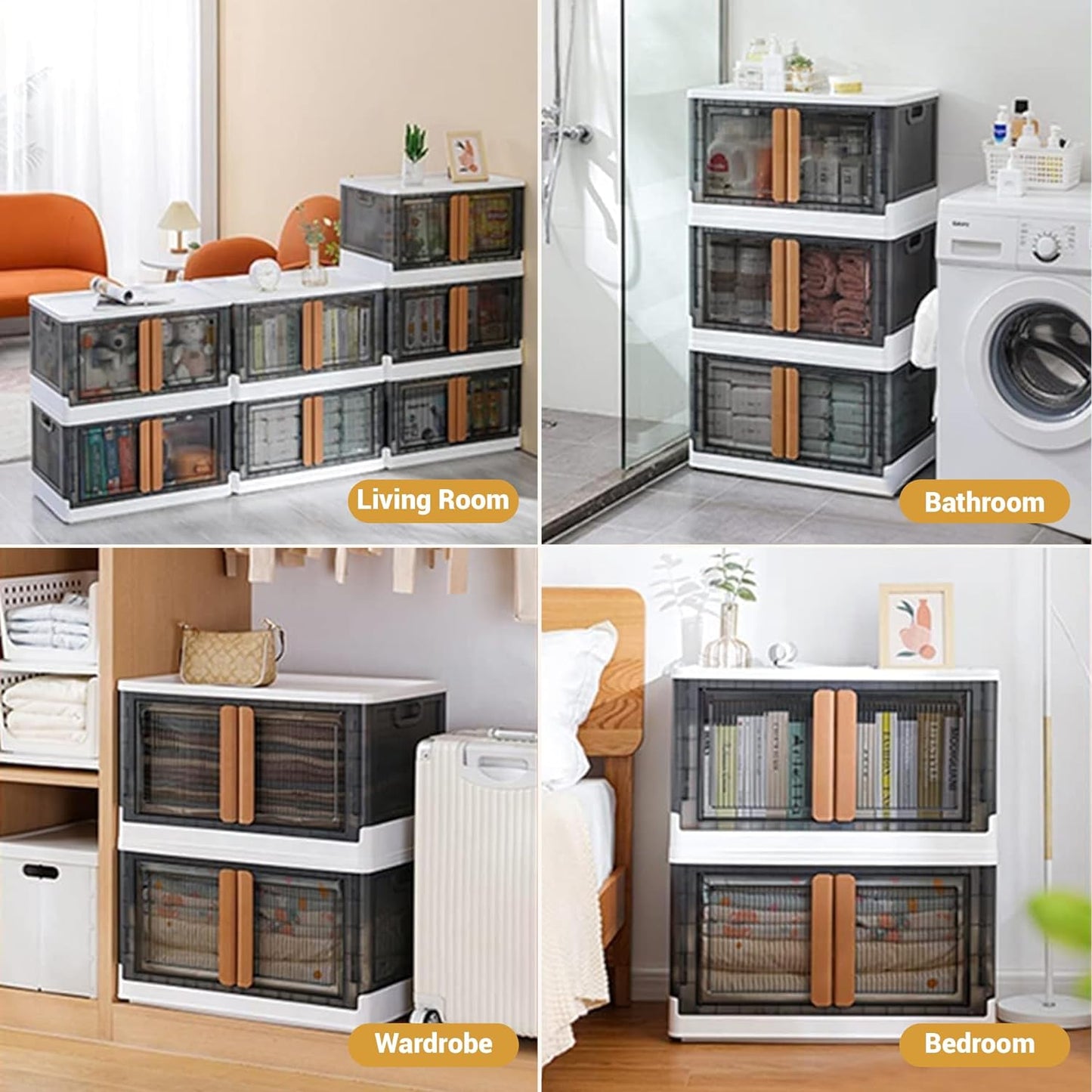 4 Packs Folding Box Storage Bins with Lids