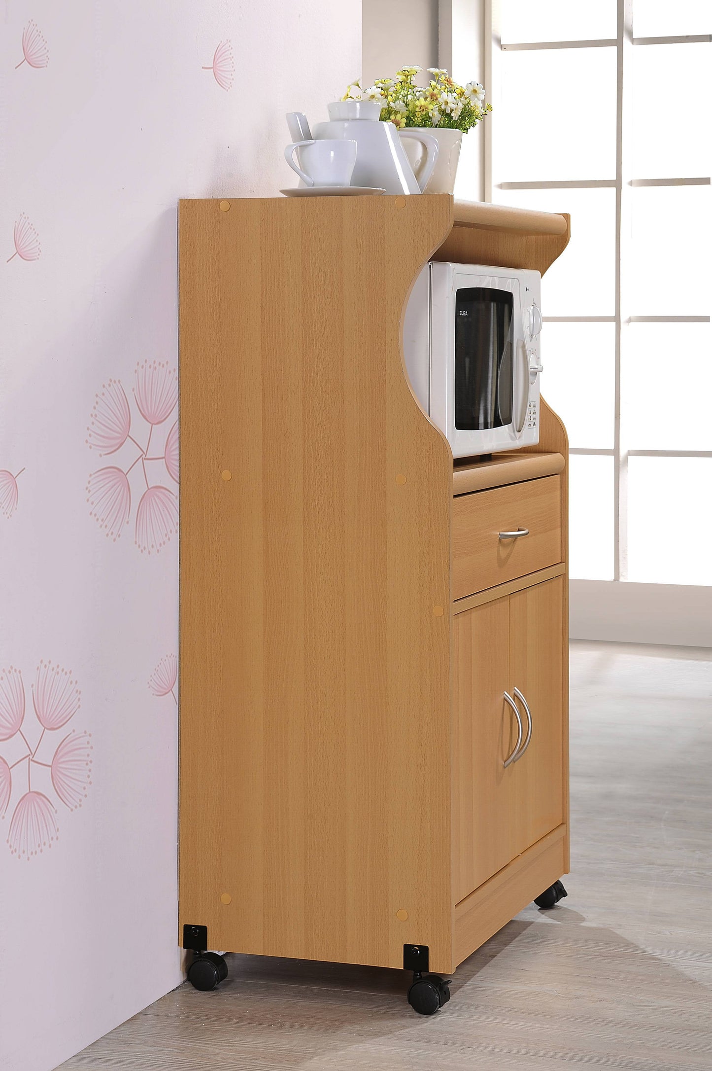 Beech Microwave Kitchen Cart
