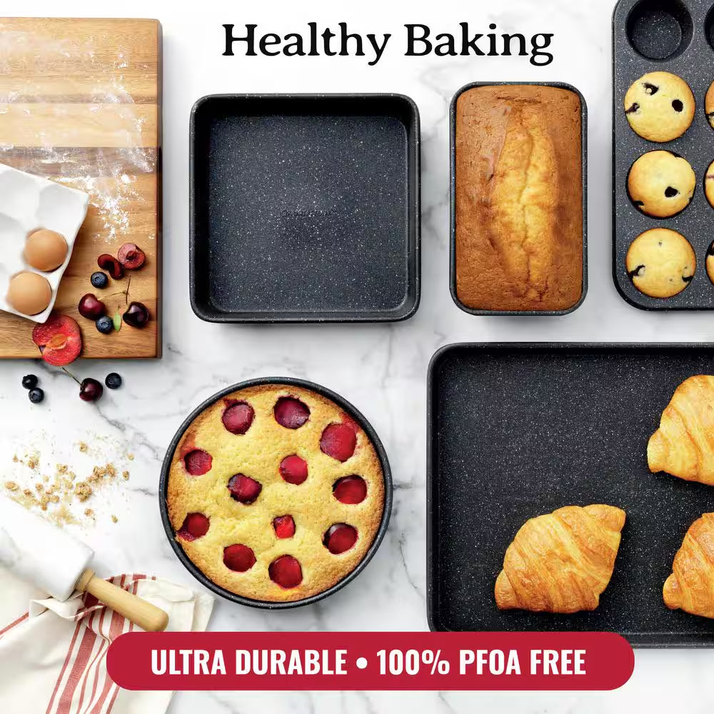 15-Piece Aluminum Ultra-Durable Non-Stick Diamond Infused Cookware and Bakeware Set in Black