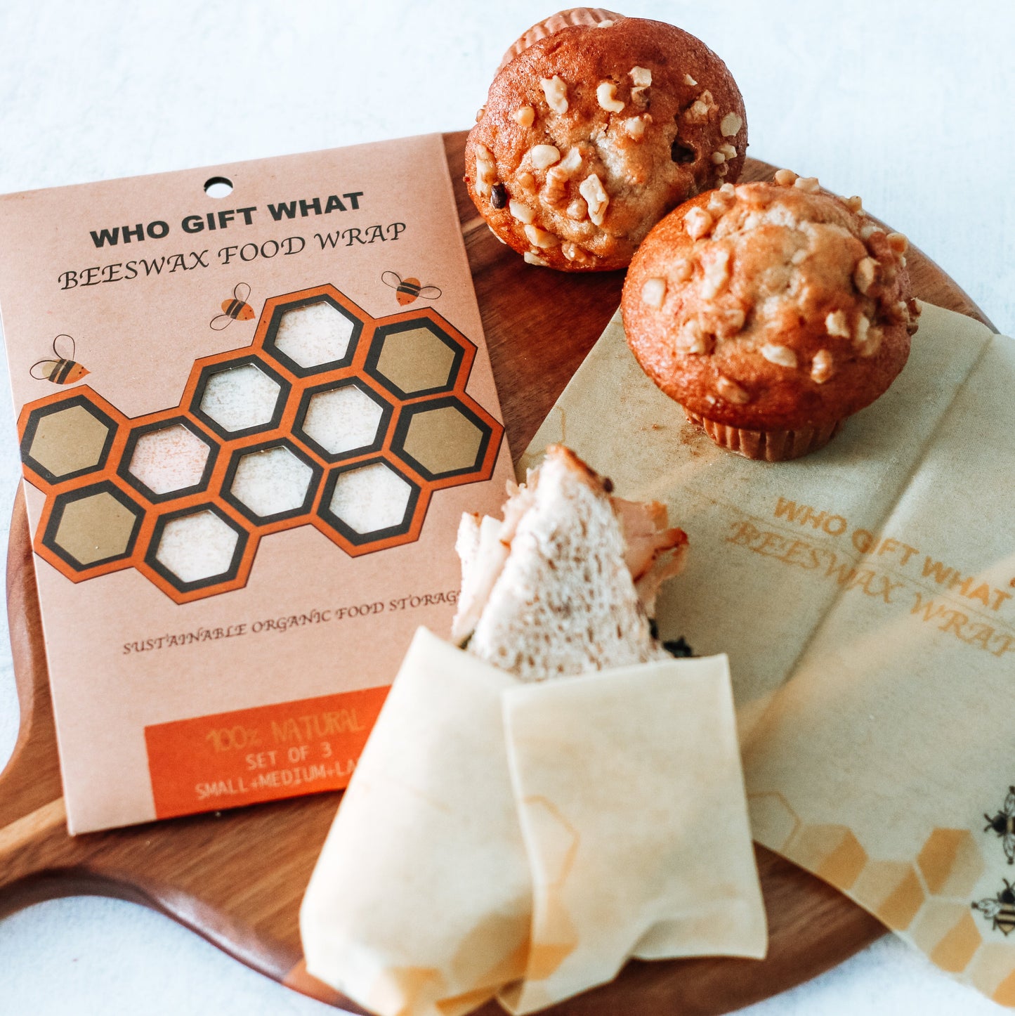 Reusable Beeswax Food Wraps (Set of 3 Sizes)
