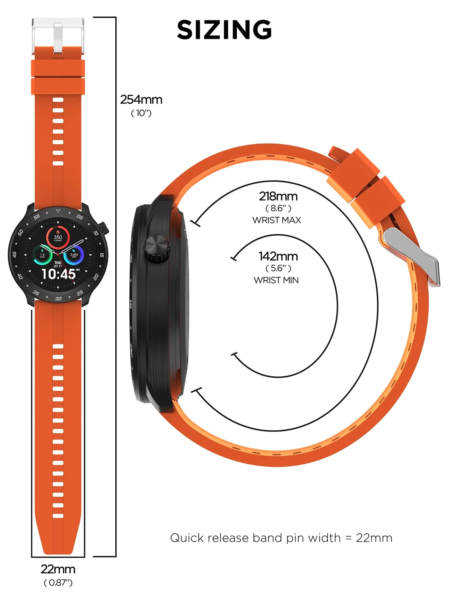 Bold 3 Unisex Smart Watch with Silicone Strap in Orange