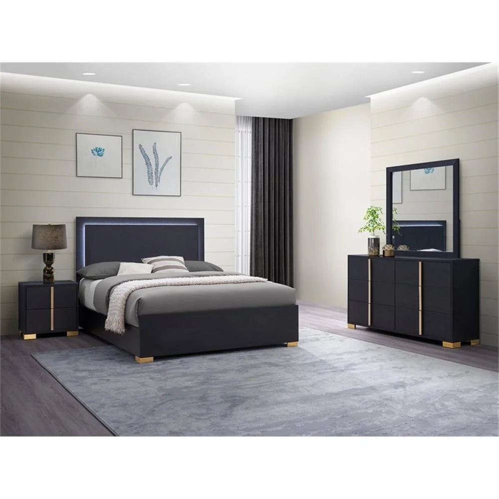 Contemporary 4-Piece Black and Gold Wood Queen Bedroom Set by