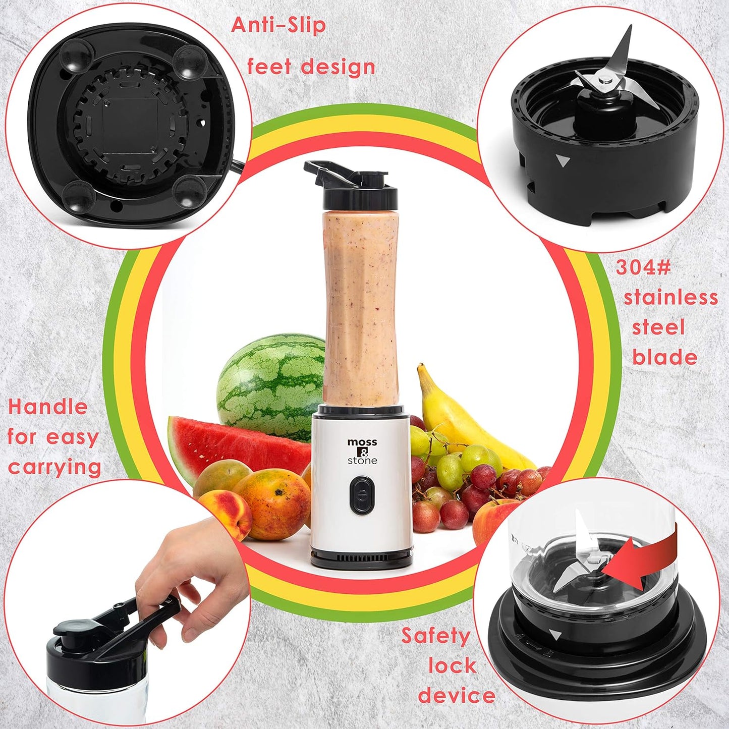 Personal Blender for Single Serve Shakes and Smoothies with Portable 20 Oz Travel Bottle - Mini Juicer in White and Black