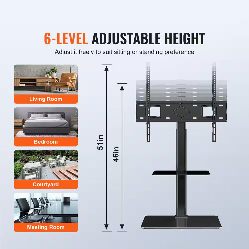 TV Stand Mount, Swivel Tall TV Stand for 32 In. to 65 In. Tvs, Height Adjustable Portable Floor TV Stand