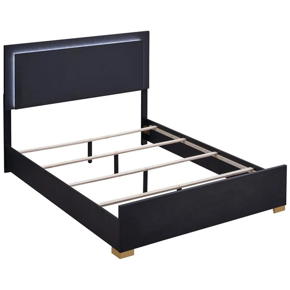 Contemporary 4-Piece Black and Gold Wood Queen Bedroom Set by