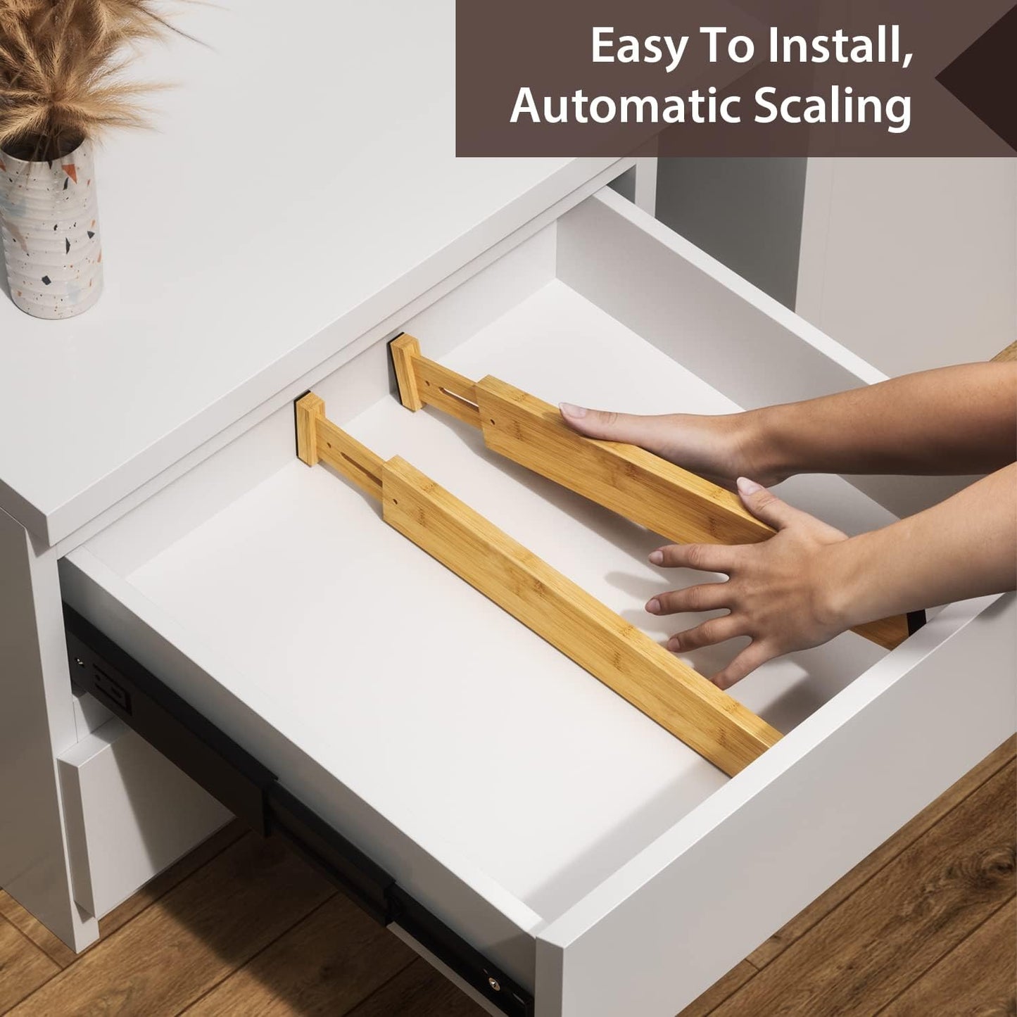 Drawer Divider, 4 PCS Bamboo Drawer Dividers Organizers, Adjustable Drawer Divid