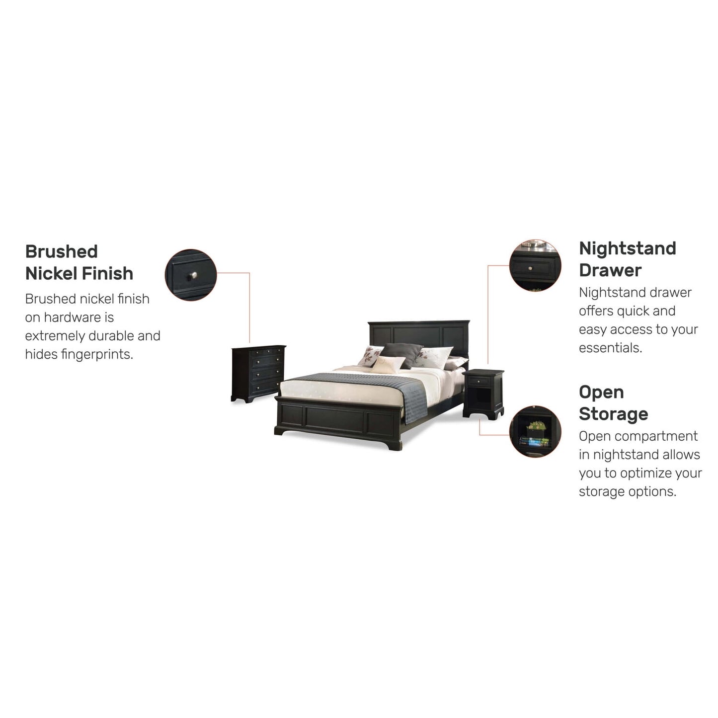 Bedford Ebony Wood Queen Bedroom Set with Nightstand and Chest