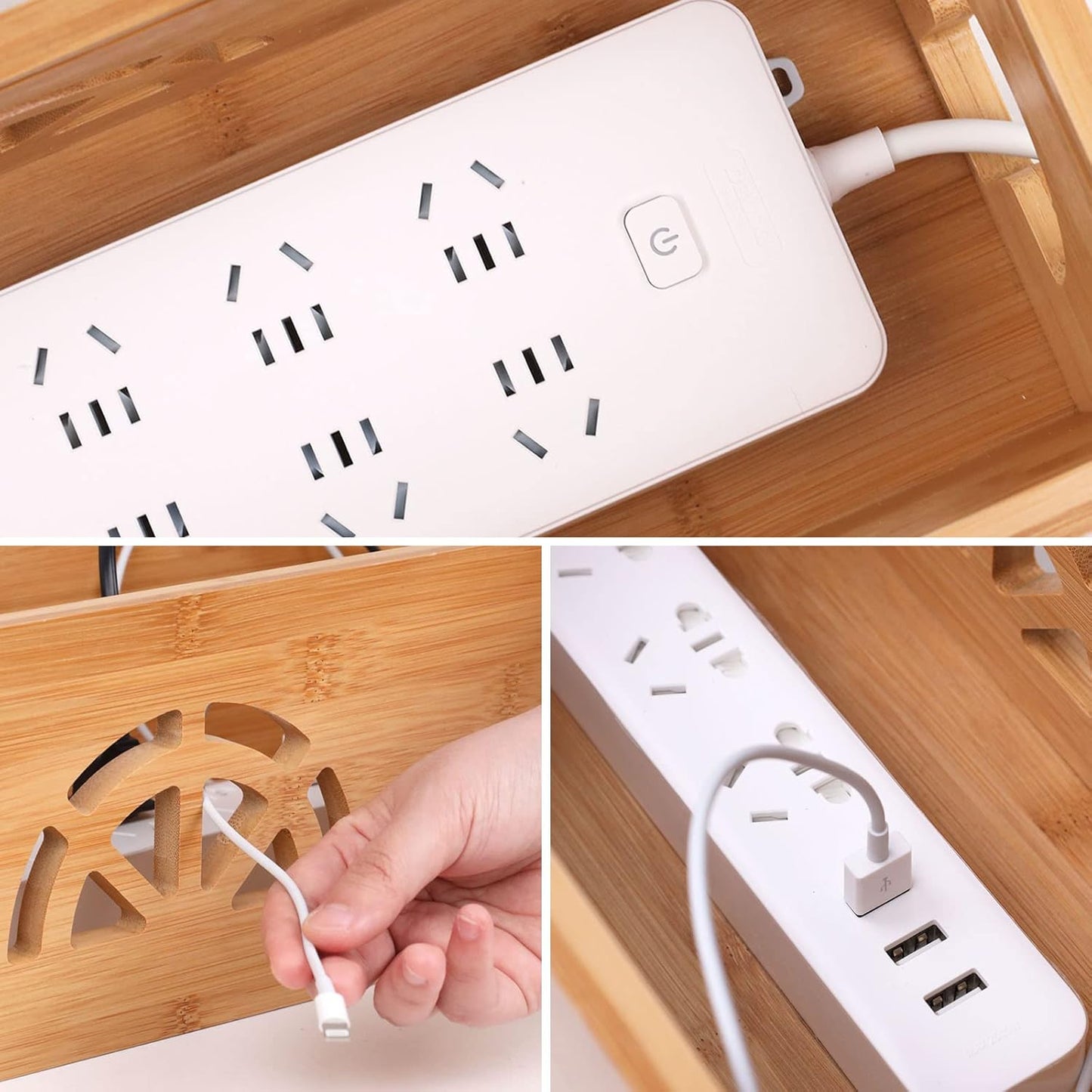 Extra Large Cable Management Box with Lid, Bamboo Cable Box for Cords, Power Strips or Surge Protectors, Hide Loose Wires behind Tvs, Home, Computers, Office Desks by