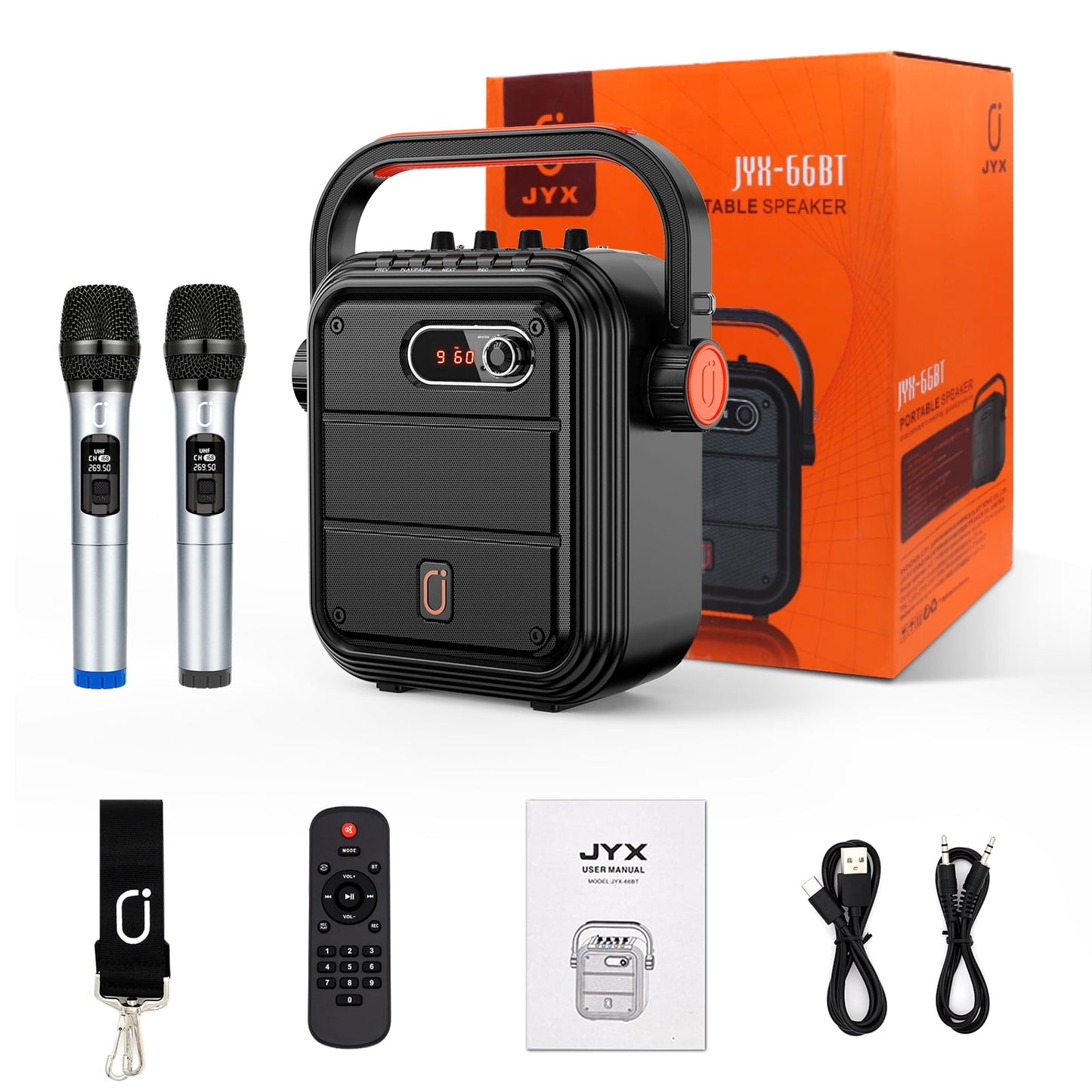 Portable Wireless Speaker with FM Radio with 2 Microphone