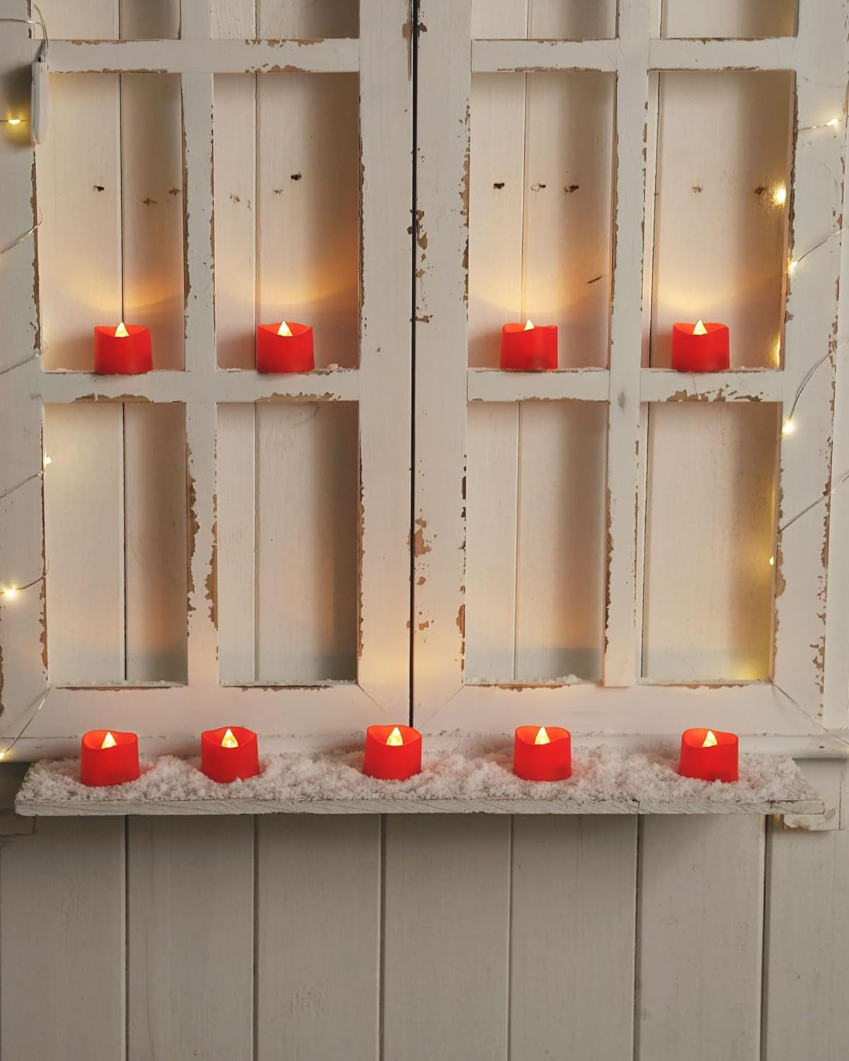 Red Battery-Operated Tea Light Candles, 200+ Hour Flameless Flickering LED Tealights for Events and Celebrations, 24-Pack