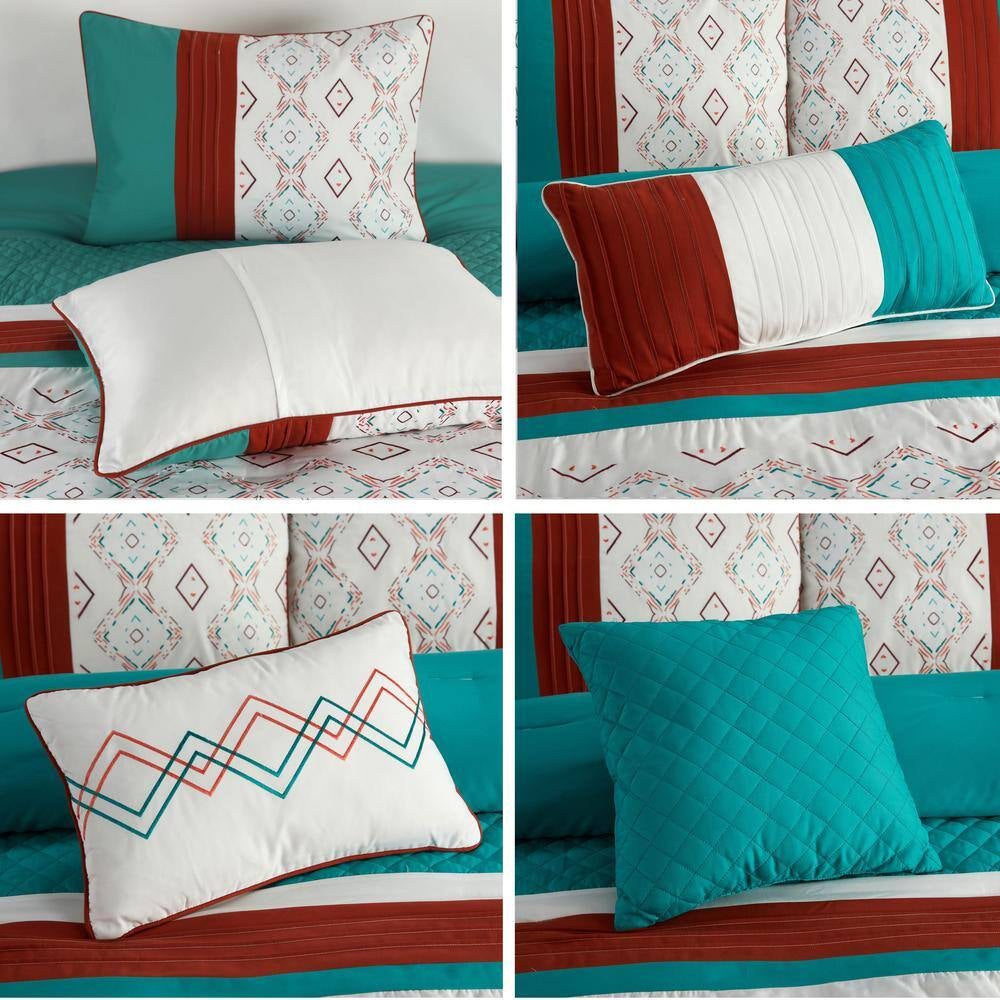 7-Piece Multi-Colored Patchwork Polyester King Comforter Set Luxury Bed in a Bag