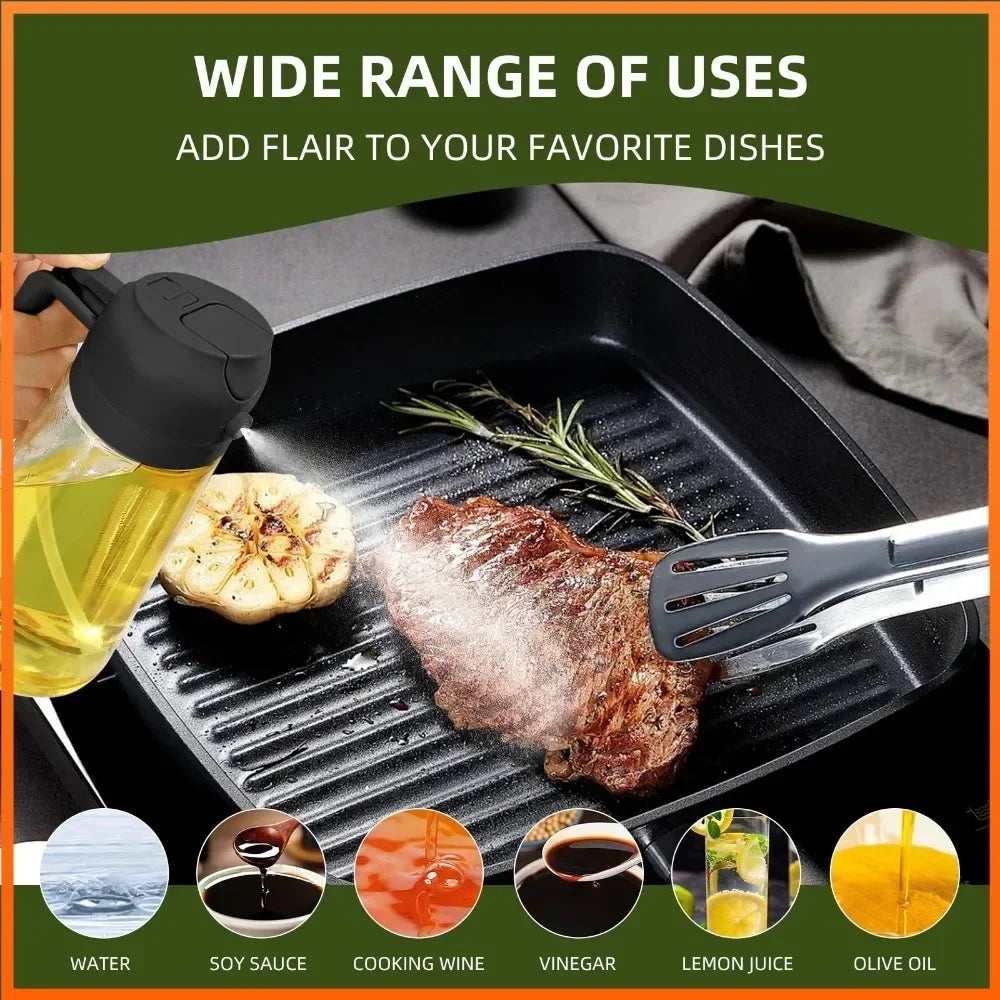Spray for Olive Oil Dispenser Plastic 2 in 1 Oil Spray&Pour Oil Mister Bottle Cooking BBQ Baking Airfryer 500ML for Oil Bottles