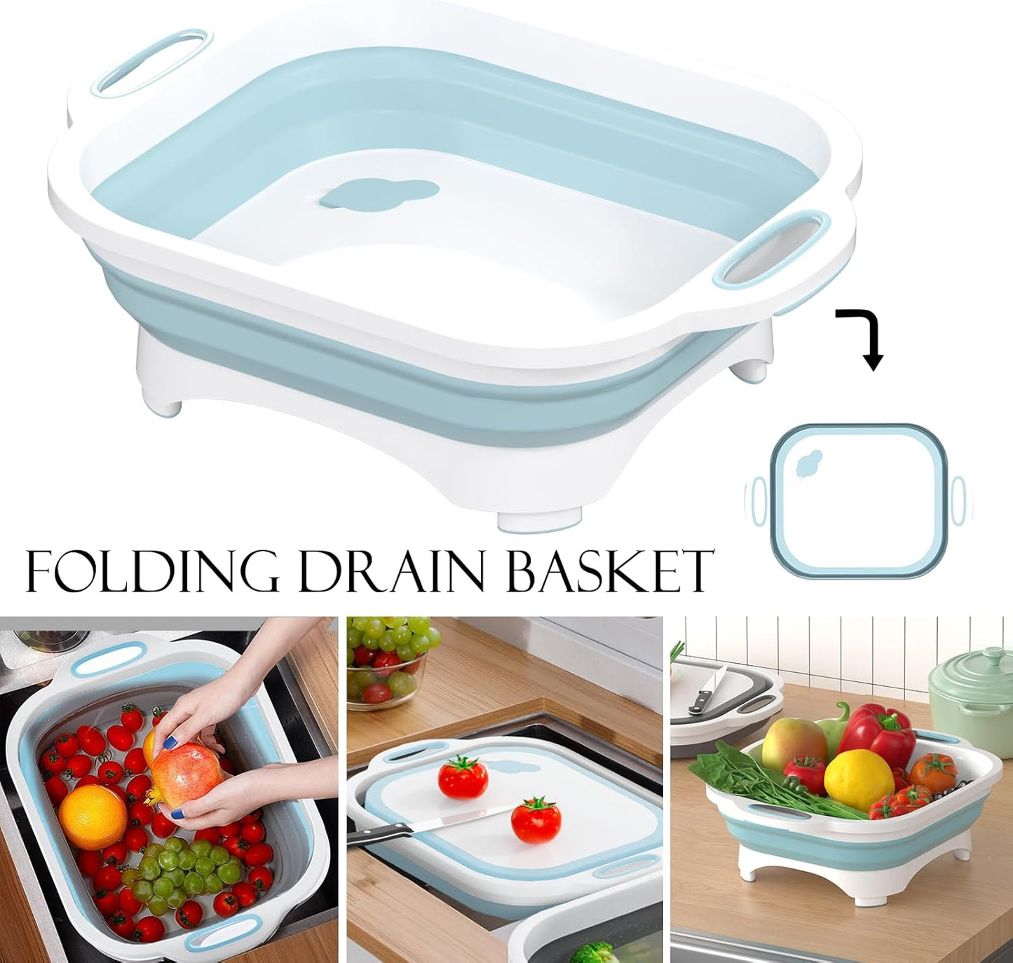 Collapsible Cutting Board and Knife Set by - Multifunctional Silicone Dish Tub for Vegetable Washing, BBQ Preparation, and RV Accessories