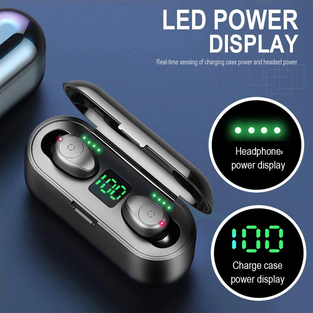 Bluetooth 5.0 True Wireless Earbuds with Smart LED Display Charging Case, Touch Control, Built-in Microphone, 120 Hours Playtime, Noise Cancelling Headset for Sports
