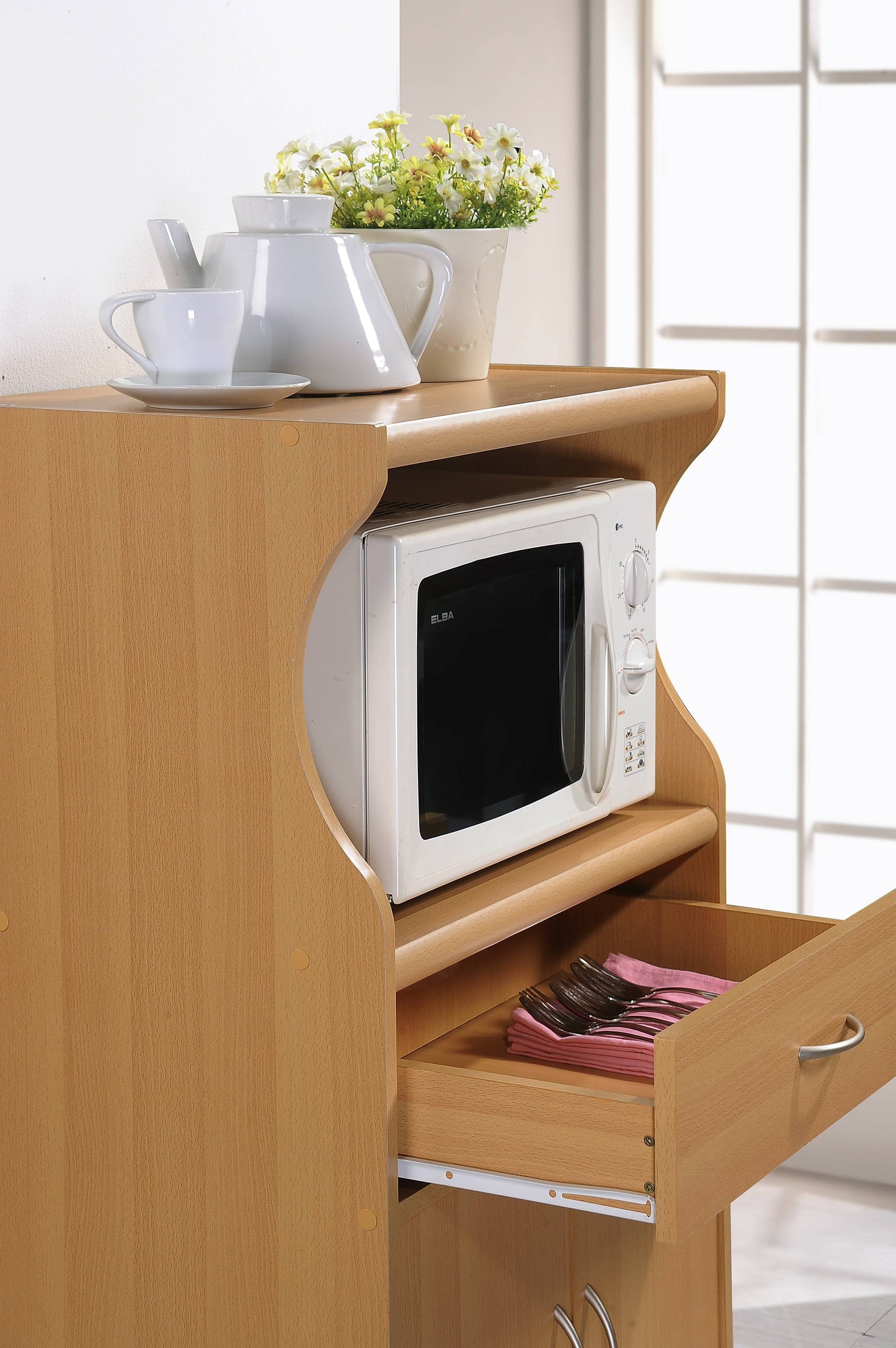 Beech Microwave Kitchen Cart