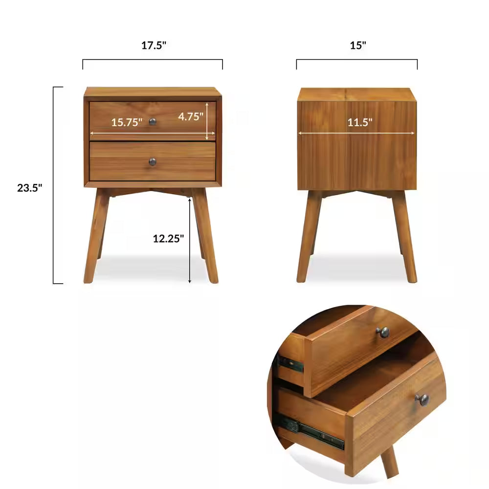 Durable Bedroom 2-Drawer Nightstand