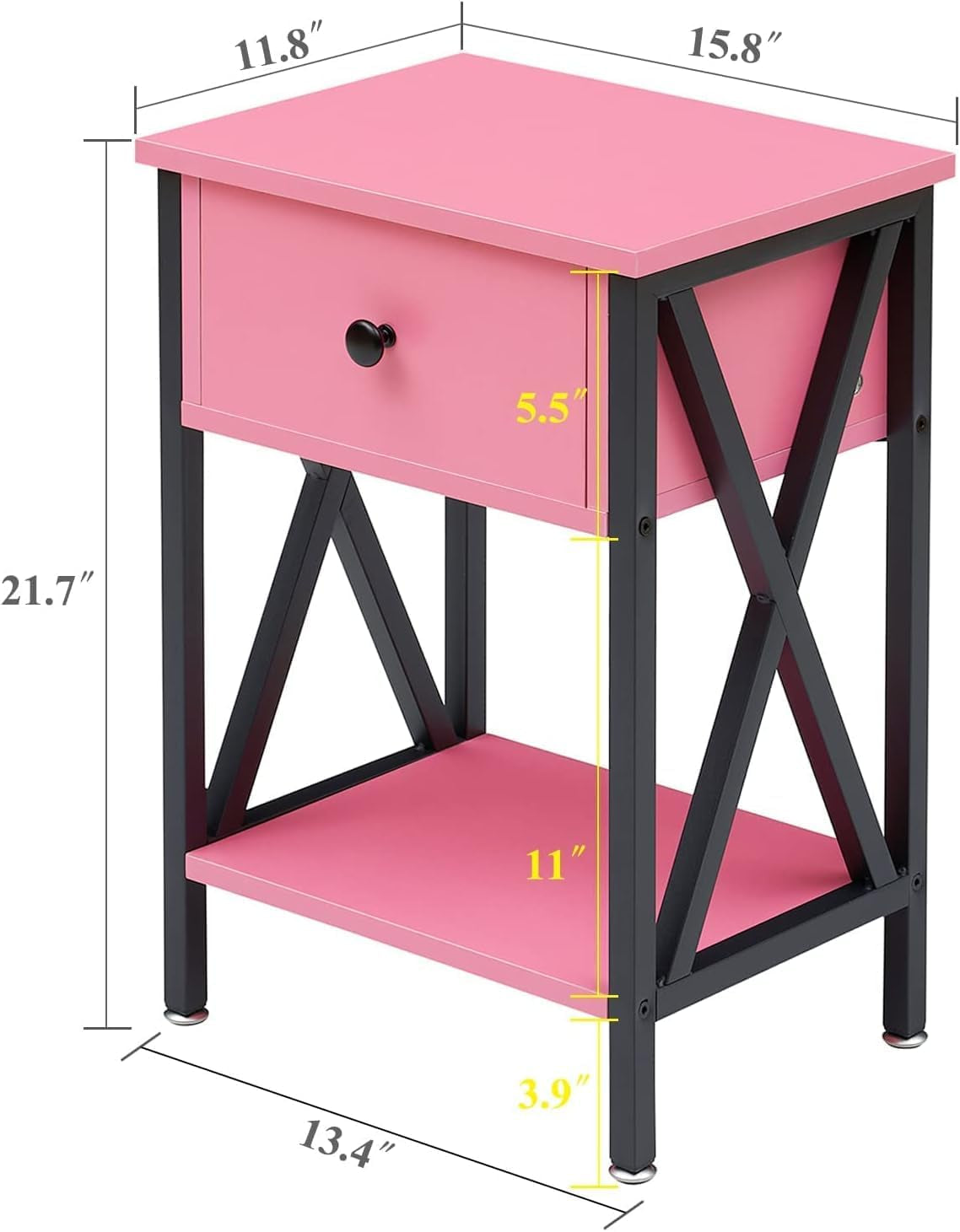 X-Design Nightstands with Drawer and Storage Shelf, Classic Pink, Set of 2 for Living Room and Bedroom