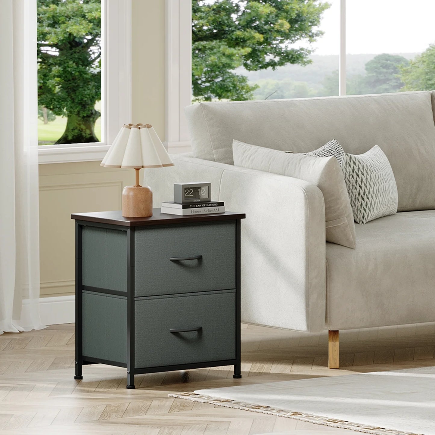 Charcoal Grey Nightstands - Set of 2 Small Bedside Tables for Bedroom and Closet