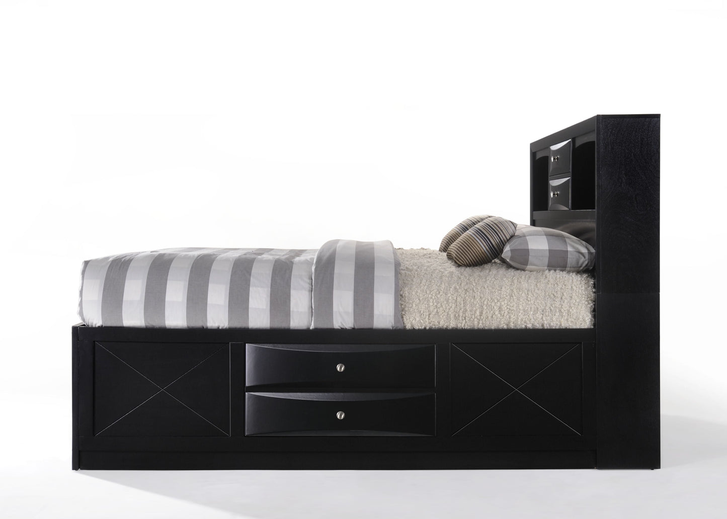 Ireland Full Bed with Storage in Black Rubberwood, Available in Multiple Sizes