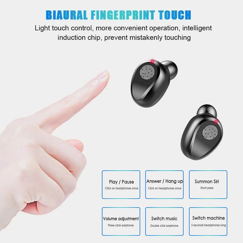 Bluetooth 5.0 True Wireless Earbuds with Smart LED Display Charging Case, Touch Control, Built-in Microphone, 120 Hours Playtime, Noise Cancelling Headset for Sports