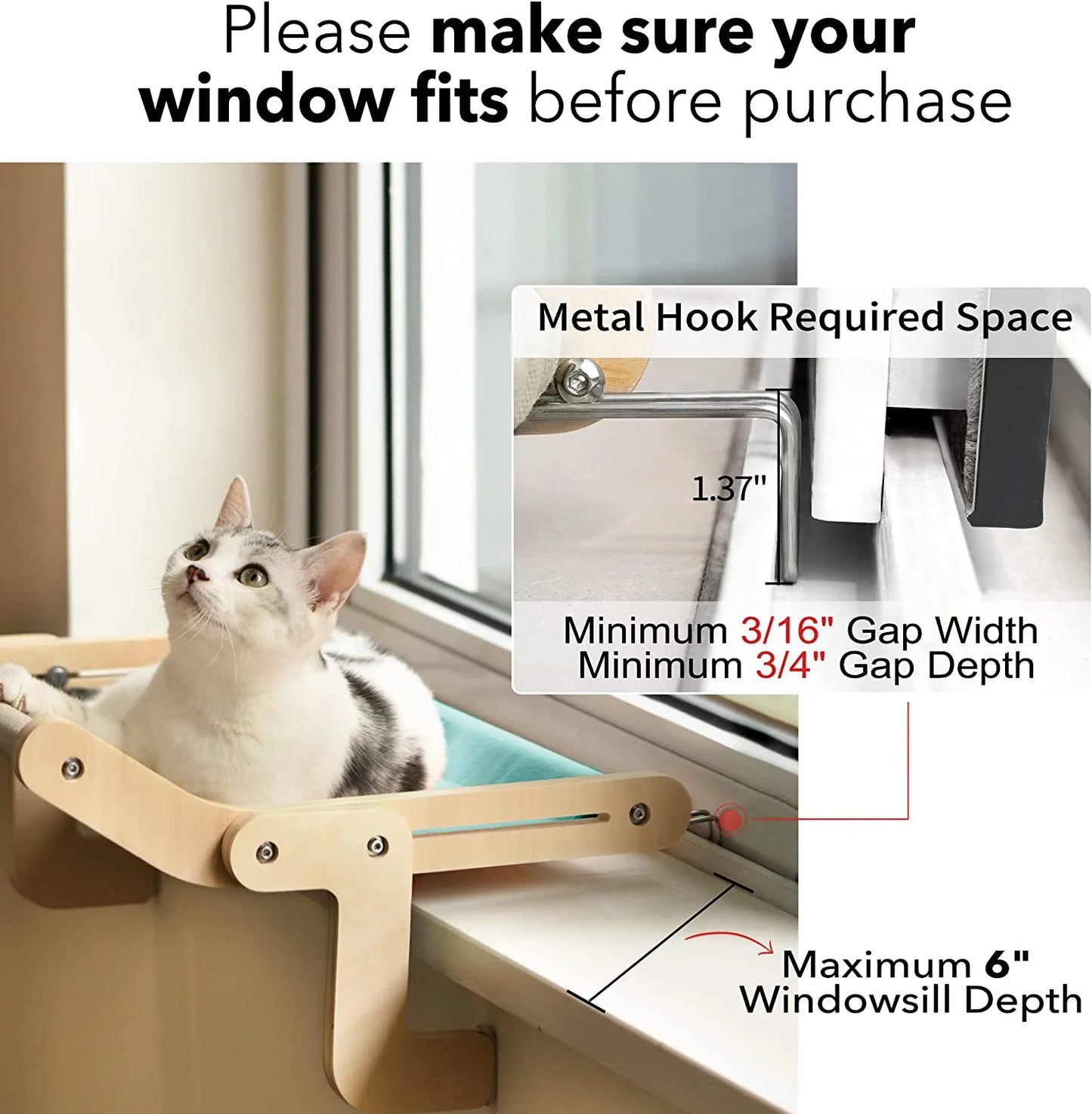 Medium Cat Window Perch Lounge Hammock Seat Bed for Indoor Cats, Blue