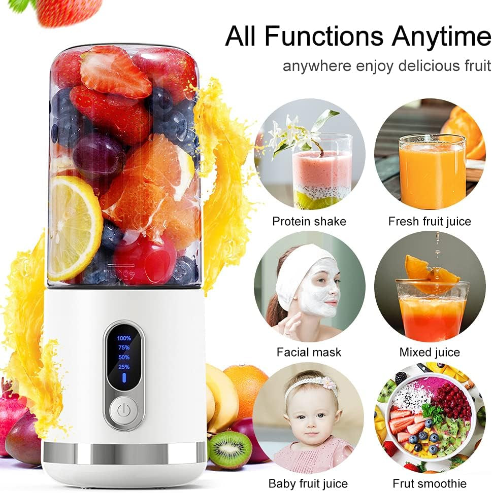 Portable USB Rechargeable Blender with Smart LCD Display - 15.2Oz Personal Size Mixer for Shakes and Smoothies, Ideal for Sports, Travel, Office, and Gym