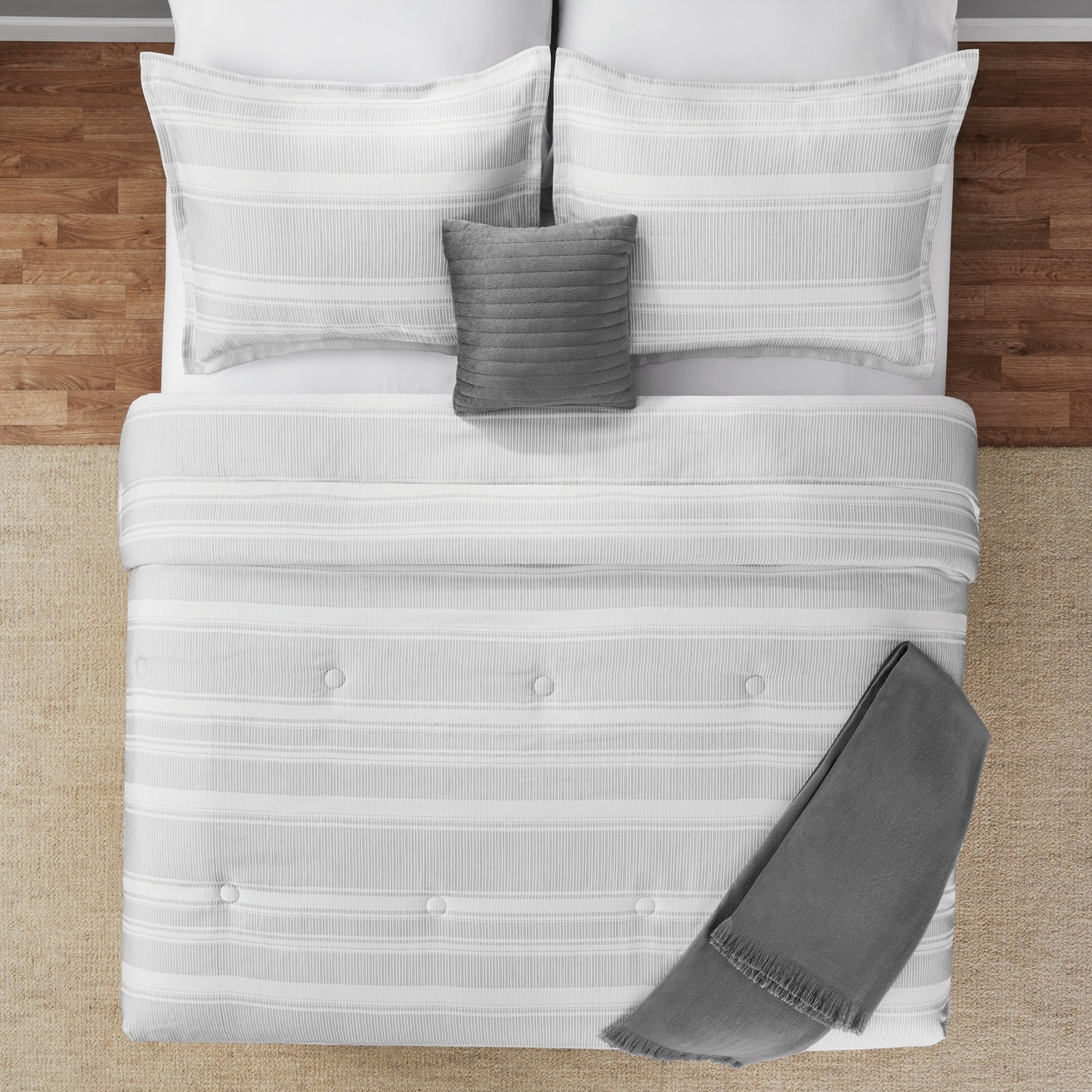 King Size 5-Piece Black and White Striped Comforter Set