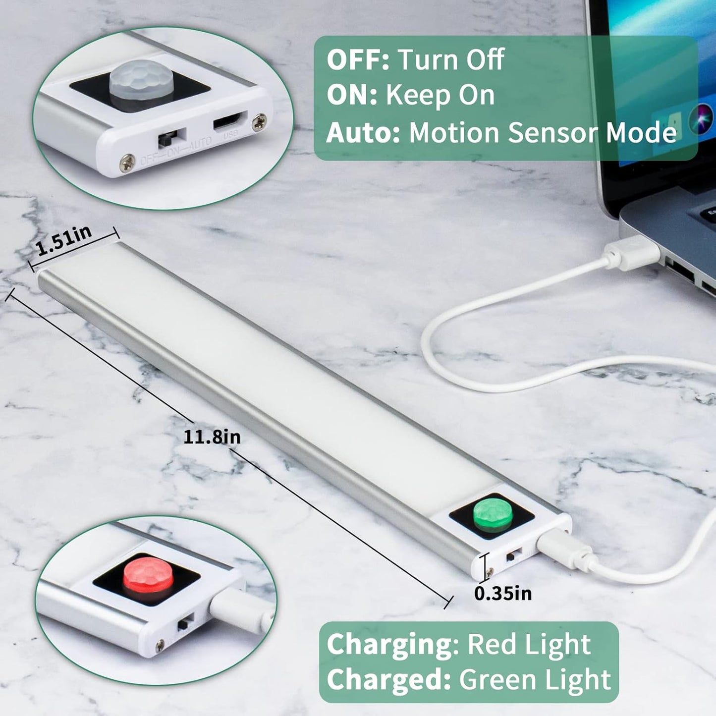 50-LED Closet Lights Motion Sensored,Under Cabinet Lighting Wireless USB Rechargeable Magnetic Night Lights,Battery Operated under Counter Lights for Kitchen,Motion Activated Light Bar-2Pack