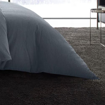 Waffle Pique 3-Piece Blue Solid Cotton Queen Duvet Cover Set