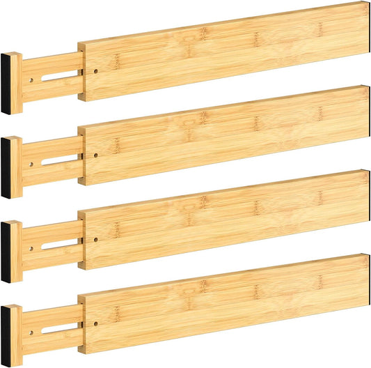 Drawer Divider, 4 PCS Bamboo Drawer Dividers Organizers, Adjustable Drawer Divid