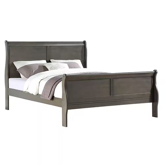 Louis Philippe Gray Wood Frame King Panel Bed with Low Profile Footboard