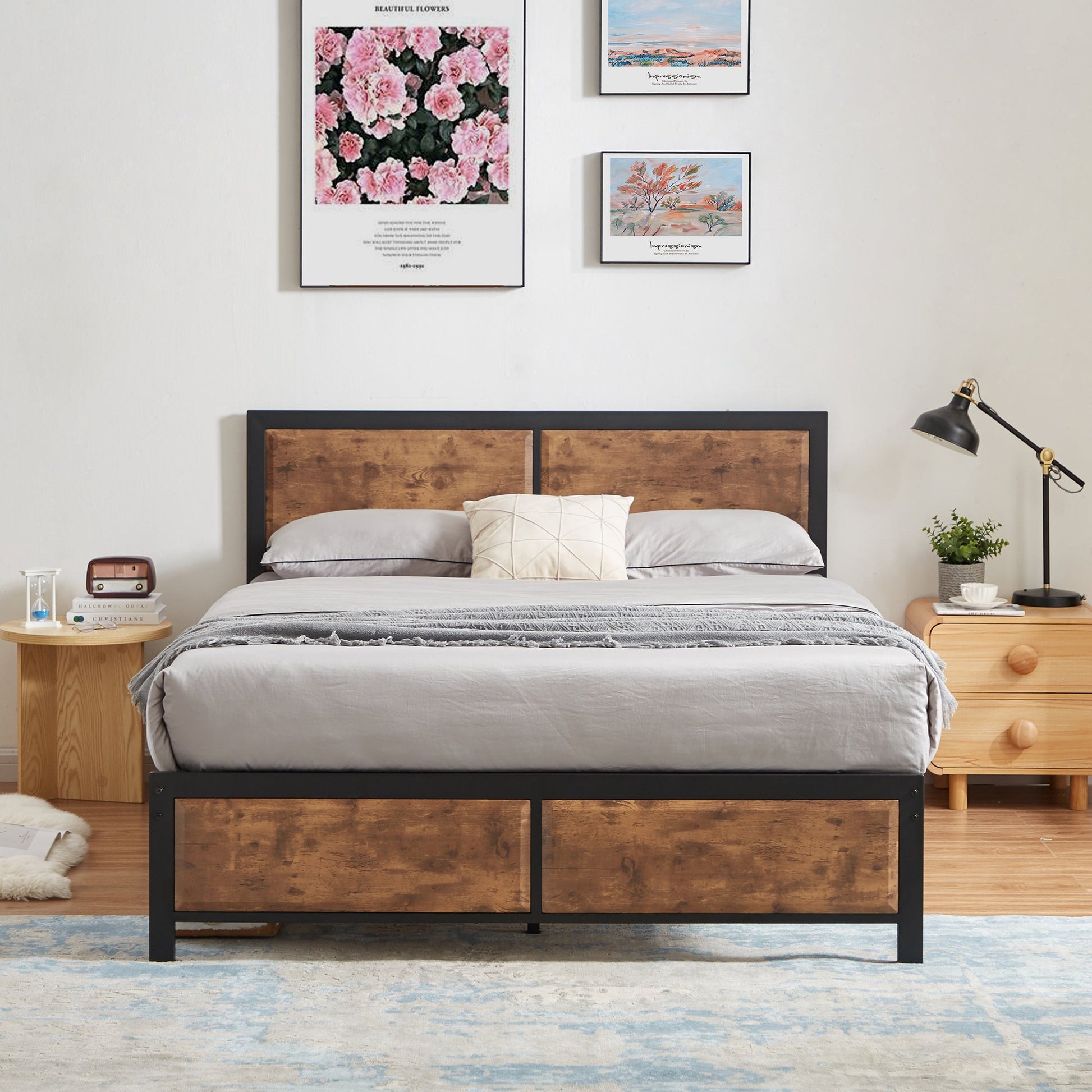 Transitional 3-Piece Queen Bedroom Set in Black and Rustic Brown Wood